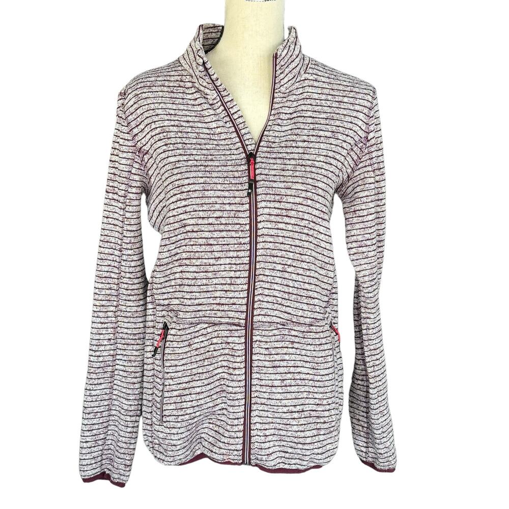 Killtec SZ 12 Fleece Jacket Full-Zip Womens Zip Pockets Stretch Striped Burgundy